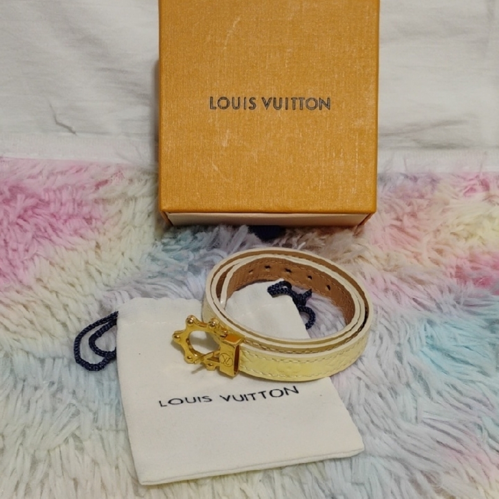 SALE! Louis Vuitton Vernis Cream Wrap Around Bracelet Gold Buckle/Box/Bag
